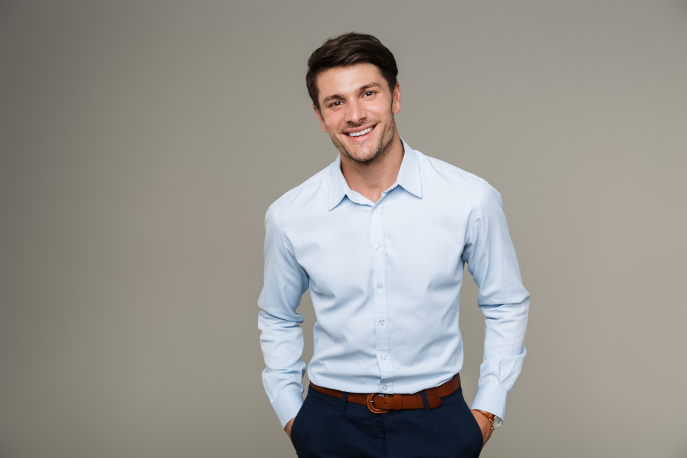 young product manager wearing a blue shirt